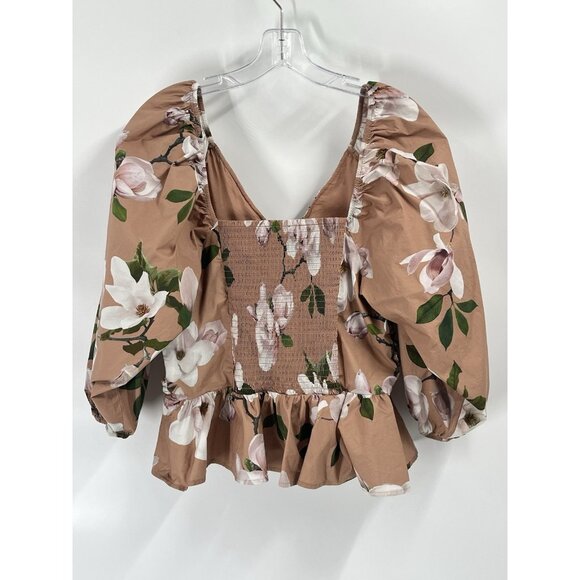 Express Brown Floral Milkmaid Top Sz Large Cottagecore Square Neck - Picture 6 of 6
